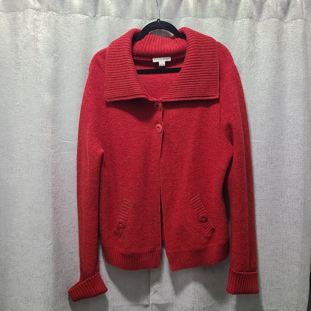 Pendleton Red Collared Merino Wool Cardigan XL